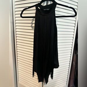 Black Fringe Sleeveless Top